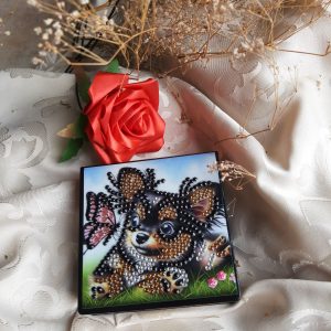 boîte à post-it de Luxe - décor chien et papillon