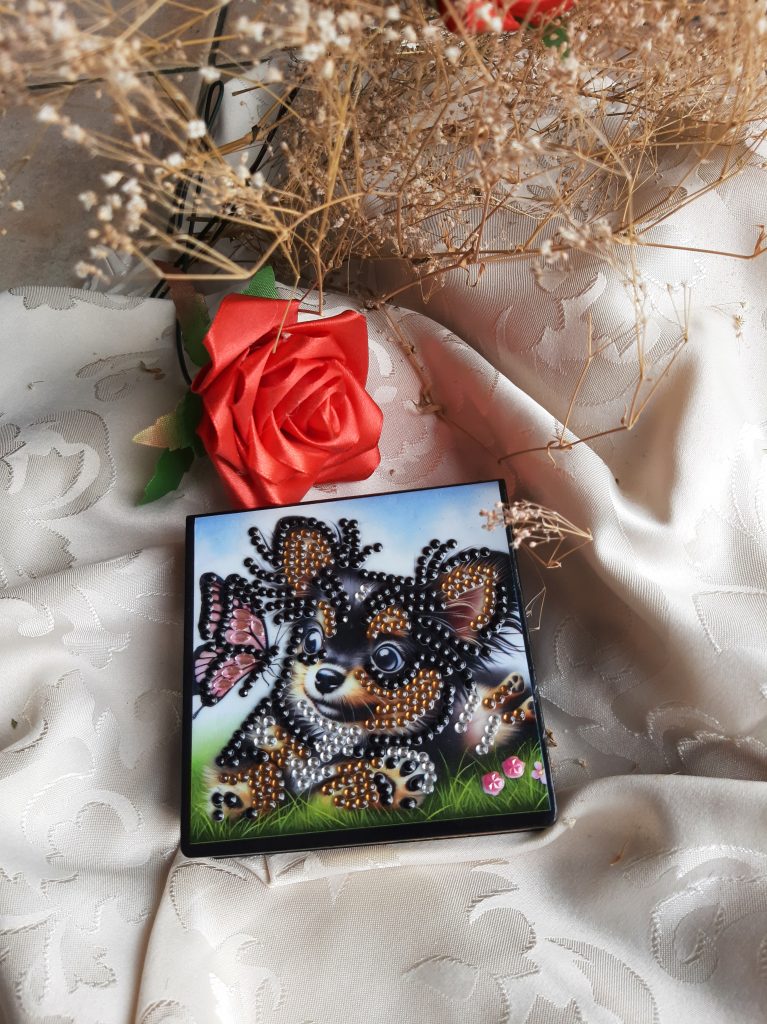 boîte à post-it de Luxe - décor chien et papillon