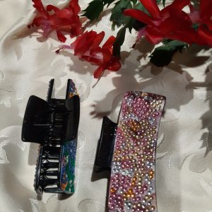 PINCE A CHEVEUX FESTIVE décor étoile de mer jaune et rose